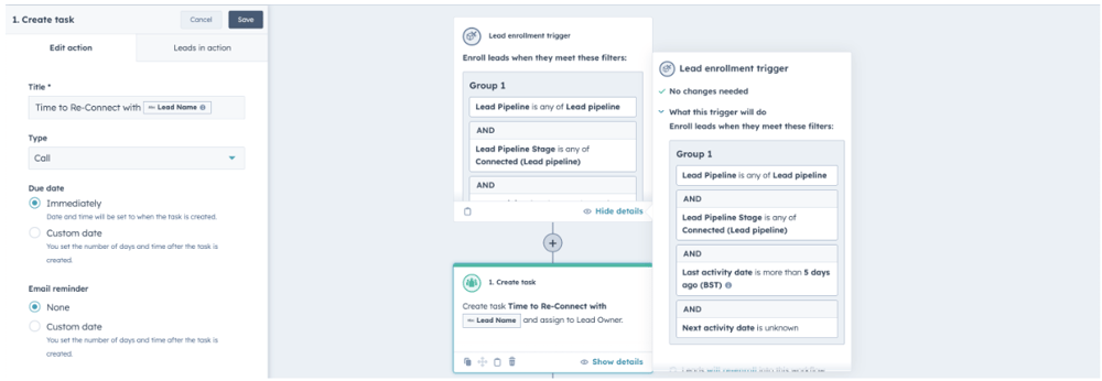 Reminder to re-engage with leads in HubSpot